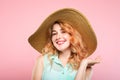 Summer holidays trip stylish beach sunhat woman Royalty Free Stock Photo