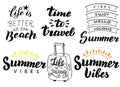 Summer holidays typography set. Summer travel, adventures concept. Vacations theme lettering sticker, logo, poster, banner, quote Royalty Free Stock Photo