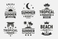 Summer holidays typography set. Vintage  badges, labels, posters. Summer beach, vacation, travel, tropical paradise emblems. Vecto Royalty Free Stock Photo