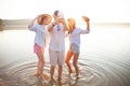 Summer, holidays, vacation and happiness concept - group of friends taking selfie with smartphone. Royalty Free Stock Photo