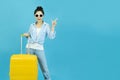 Summer holidays, vacation and travel concept.Happy traveler tourist beautiful young asian woman in casual clothes and sunglasses Royalty Free Stock Photo