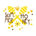 Summer honey logo, colorful hand drawn vector illustration