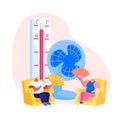 Summer Hot Period Concept. Sweltering in Heat Aged People Characters Sitting on Sofa Use Fans Royalty Free Stock Photo