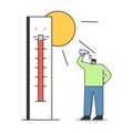 Summer Hot Period Of Time. Man Weary From Heat Standing Outdoor Near Big Thermometer Royalty Free Stock Photo