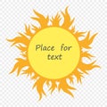 Summer hot sun with tongues of flame. Vector design element on isolated white background.