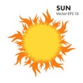 Summer hot sun with tongues of flame. Vector design element on isolated white background.