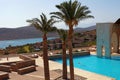 Summer hotel terrace with outdoor pool, Crete, Greece. Royalty Free Stock Photo