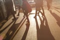 Summer in the hurrying city. The photo shows the feet of people walking. Everyone is busy with their urgent business Royalty Free Stock Photo