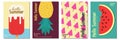 Summer. Ice cream, banana, watermelon, beach shorts and the sea. Set of vector illustrations. Abstract vector background patterns