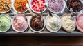 Summer ice cream buffet with a variety of flavors and sweet toppings. Generative AI