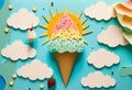 Summer ice cream modern art paper collage design. Generative ai