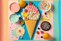 Summer ice cream modern art paper collage design. Generative ai