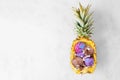 Summer ice cream in a pineapple over a marble background Royalty Free Stock Photo