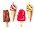 Summer ice cream and popsicle vector set. Tropical refreshment food collection