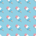 Summer ice cream regular seamless pattern vector background with popsicles on blue backdrop. Modern pastel colors. Royalty Free Stock Photo