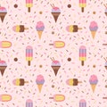 Summer Ice Cream Seamless Pattern in Flat Royalty Free Stock Photo