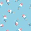 Summer ice cream seamless pattern vector background with popsicles on blue backdrop. Modern pastel colors. Royalty Free Stock Photo