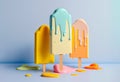Summer ice lolly popsicle colorful melting ice cream. Generative ai Royalty Free Stock Photo