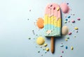 Summer ice lolly popsicle colorful melting ice cream. Generative ai Royalty Free Stock Photo