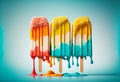 Summer ice lolly popsicle colorful melting ice cream. Generative ai Royalty Free Stock Photo