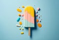 Summer ice lolly popsicle colorful melting ice cream. Generative ai Royalty Free Stock Photo