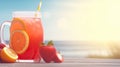 Summer iced cold drink with strawberry and lemon. Generative AI