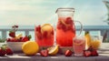 Summer iced cold drink with strawberry and lemon. Generative AI