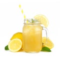 Summer iced green tea lemonade in a mason jar glass isolated on white Royalty Free Stock Photo