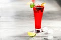 Summer iced refreshment drink, cherry lemonade on table Royalty Free Stock Photo