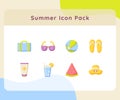 Summer icon pack collection white isolated background with color cartoon flat style