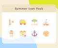 Summer icon pack collection white isolated background with color cartoon flat style Royalty Free Stock Photo