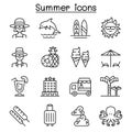Summer icon set in thin line style Royalty Free Stock Photo