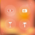 Summer icons. Blurred background. Vector illustration, flat design Royalty Free Stock Photo