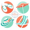 Summer Icons: Flip Floppers, Hat, Beach Umbrella And Chair