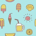 Summer icons seamless pattern background