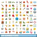 100 summer icons set, cartoon style Royalty Free Stock Photo
