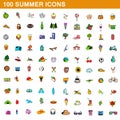 100 summer icons set, cartoon style Royalty Free Stock Photo