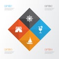 Summer Icons Set. Collection Of Ship, Smelting, Vitamin And Other Elements. Also Includes Symbols Such As Ship, Juice