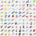 100 summer icons set, isometric 3d style Royalty Free Stock Photo