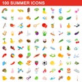 100 summer icons set, isometric 3d style Royalty Free Stock Photo