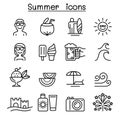 Summer icons set in thin line style Royalty Free Stock Photo