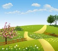Summer illustration of a field and a fence Royalty Free Stock Photo