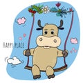 The bull shakes on swing. Dreams of bull Illustration for any design