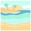 Summer illustration, palm trees on the island, sea and sun, pastel colors. Paradise, vacation concept. Royalty Free Stock Photo