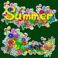 Summer illustration of a set of flower, mushrooms stickers