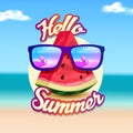 Summer illustration with watermelon wearing sunglasses