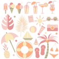 Summer illustrations Set. Hello summer. Summer elements.Set of tropical, beach, ice-cream, cocktail,travel,fruits elements Royalty Free Stock Photo