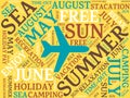 SUMMER - image with words associated with the topic SUMMER AND SUN, word cloud, cube, letter, image, illustration