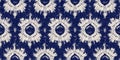 Summer indigo batik block print dyed motif seamless border pattern. Fashion edging ribbon trim for beach wear