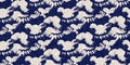 Summer indigo batik block print dyed motif seamless border pattern. Fashion edging ribbon trim for beach wear